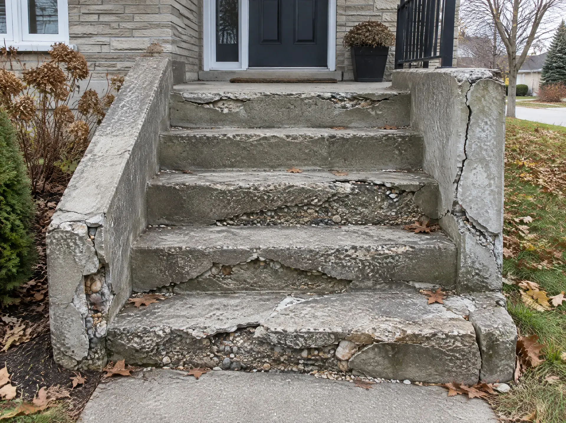 Before: Front steps rebuilt after ten winters